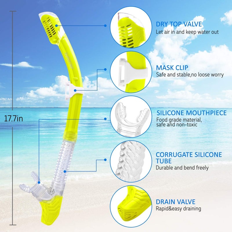 Supertrip Dry Snorkel Adult, Scuba Diving with Splash Guard and Top Valve, Freediving Snorkeling Swimming Snorkel for Adults Youth - Image 1